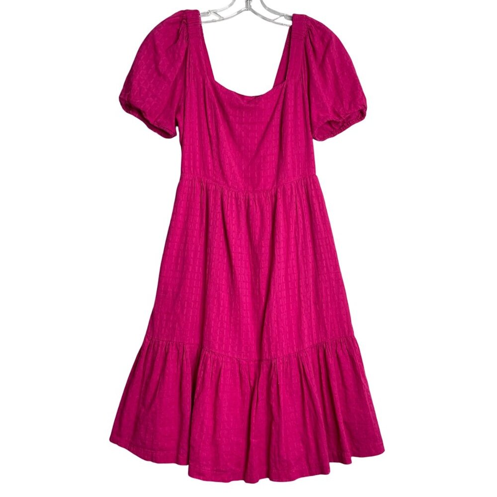 Draper James Puff Sleeve Midi Dress Womens S Pink Square Neck A Line Preppy - Picture 1 of 9